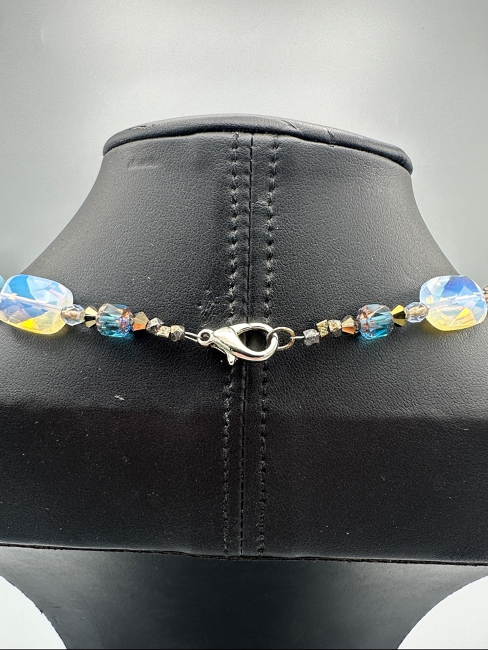 Opalescent Blue Glass Bead Necklace - Picture 5 of 5